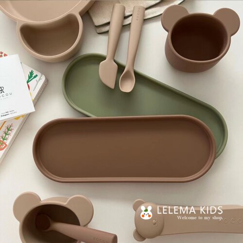 韩国ROCOU硅胶托盘宝宝辅食餐具