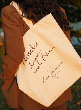 永恒与虚无之间米白色单肩原创大容量慵懒松弛设计感厚帆布袋包女