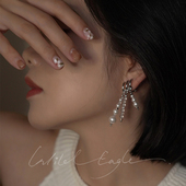 天然白水晶珍珠14K金个性 散落星辰耳环 原创新中式 气质耳饰荒野鹰