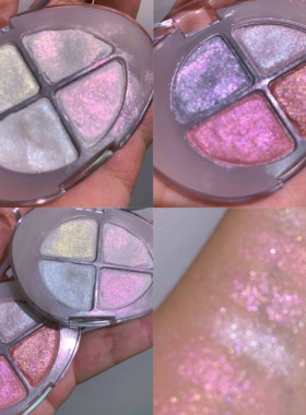 变色龙彩虹四色高光眼影盘紫色蓝色偏光细闪爆闪珠光面部眼头提亮