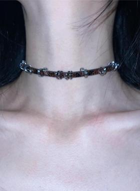 辣妹甜酷朋克裂纹皮带项圈choker项链女小众设计感金属圈圈颈链