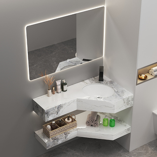 转角洗手盆岩板三角洗脸盆拐角台盆小户型浴室柜定制盆柜组合