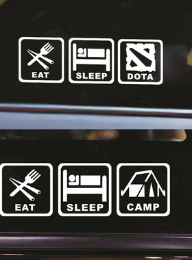 创意吃饭睡觉打TODA露营钓鱼运动个性剪影汽车车贴纸电动车反光贴