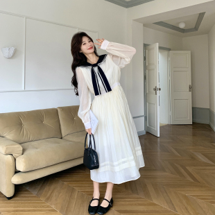 披肩海军领撞色连衣裙女春季 超仙俏皮少女风独特漂亮长裙 2026新款