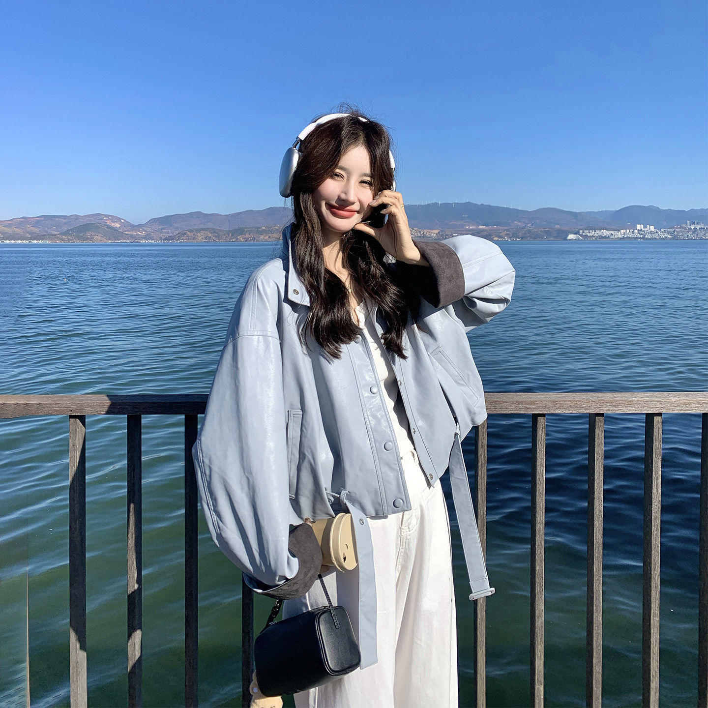 撞色拼接立领蓝色皮衣外套女春季2026新款短款小个子复古PU皮夹克,女装/女士精品,皮衣,淘宝优惠券,粉丝福利购,淘宝优惠卷