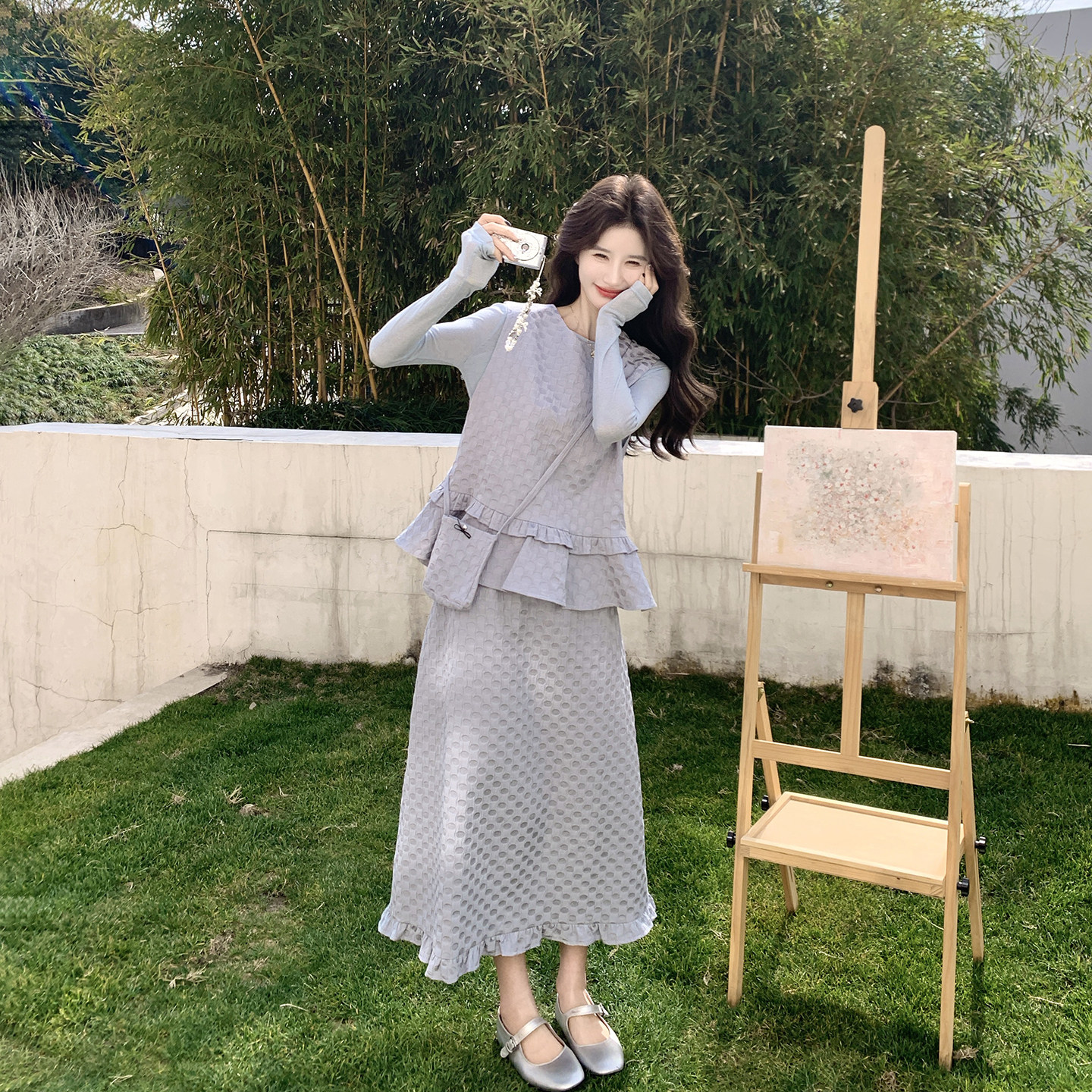 甜美减龄巨好看木耳边背心套装女春季2026新款千金风半身裙三件套