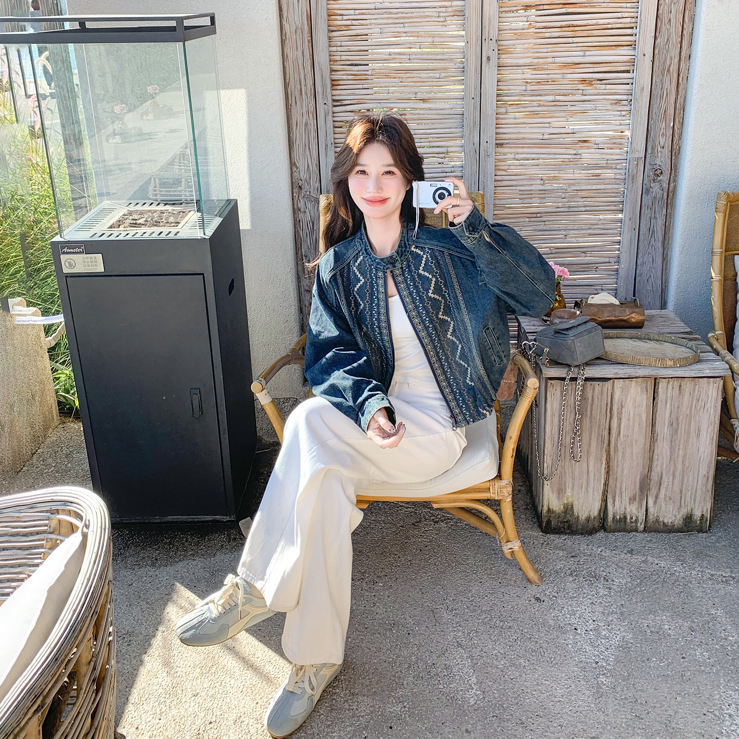 民族风刺绣蓝色牛仔短外套女春季2026新款小个子气质百搭休闲夹克