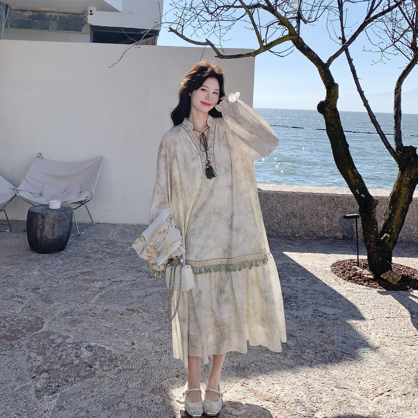 复古森系流苏碎花马甲连衣裙女套装女春季2026新款甜美长裙两件套