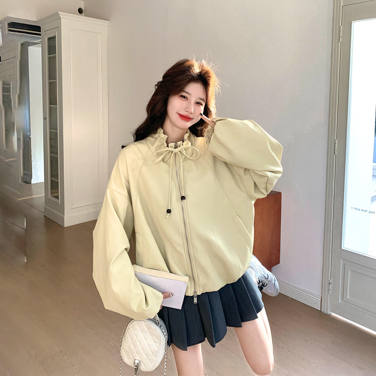 今年流行爆款黄色绑带皮衣外套女春季2026新款短款小个子PU皮夹克