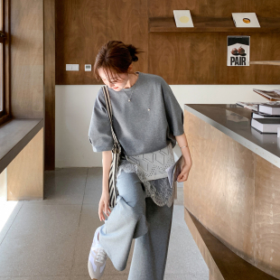 226新款 灰色休闲短袖 女夏季 套装 显瘦两件套超火减龄穿搭 T恤阔腿裤