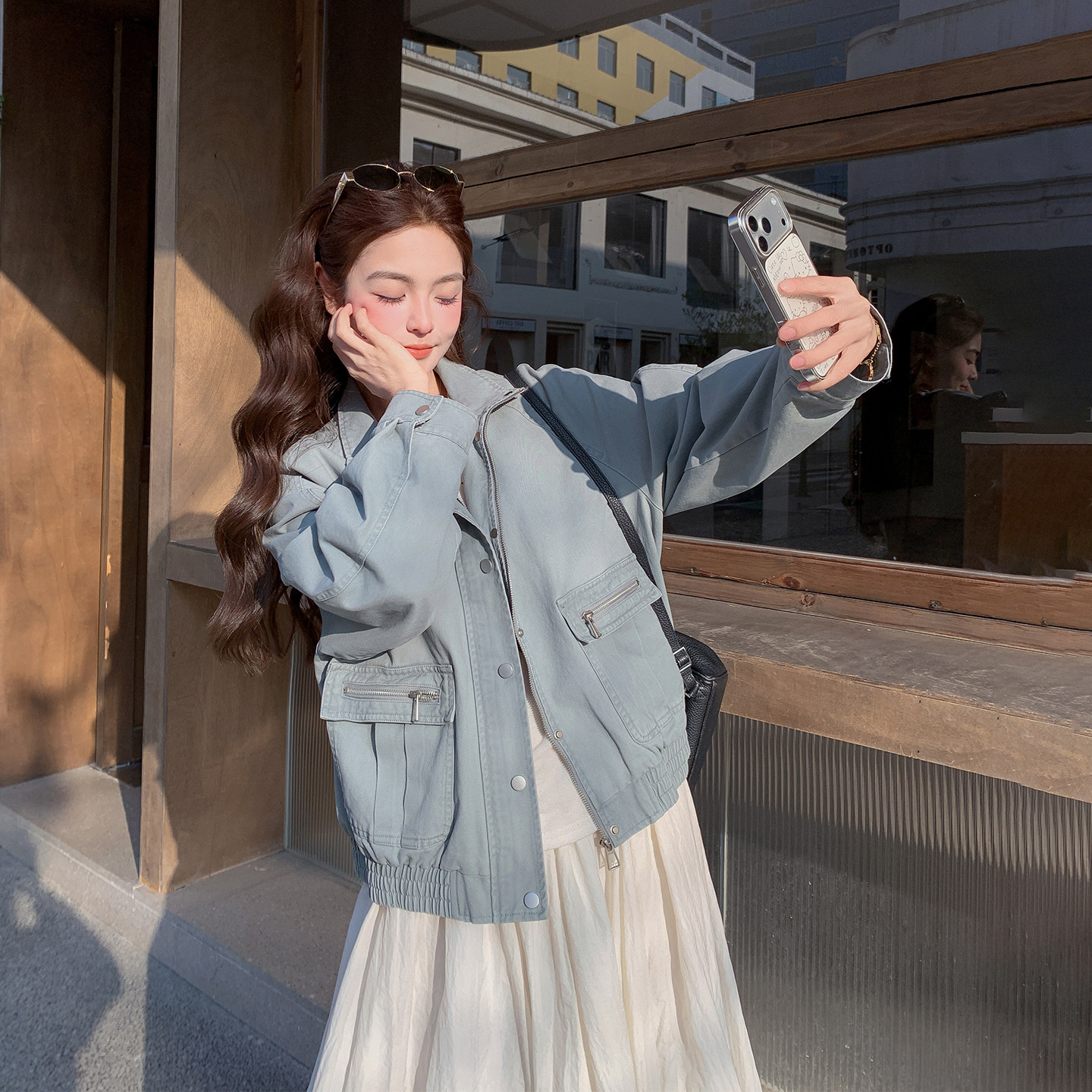 韩系巴恩风蓝色工装牛仔外套女春季2026新款今年流行爆款复古夹克