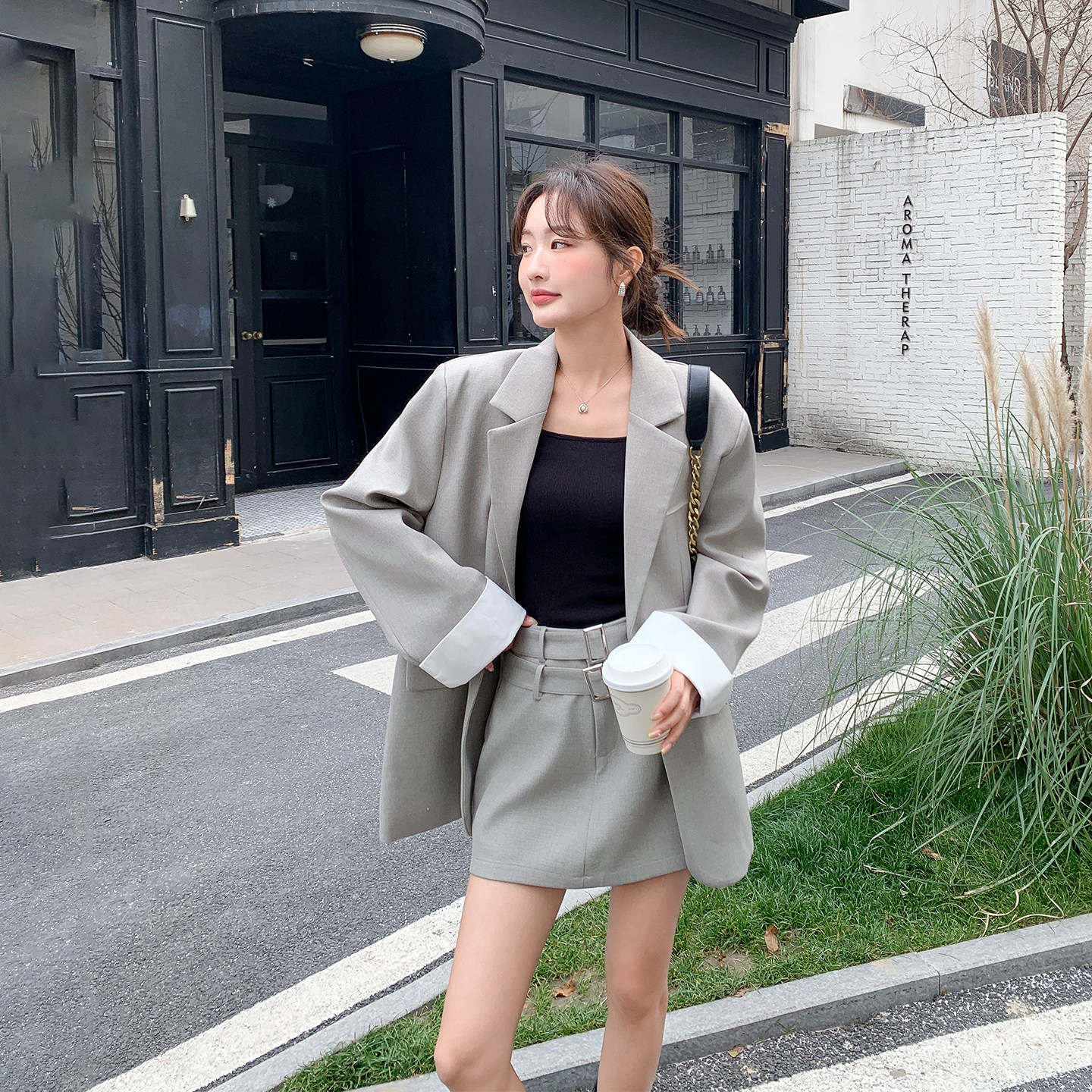 设计感小众西装短裙套装女春季2026新款小个子ootd穿搭减龄两件套