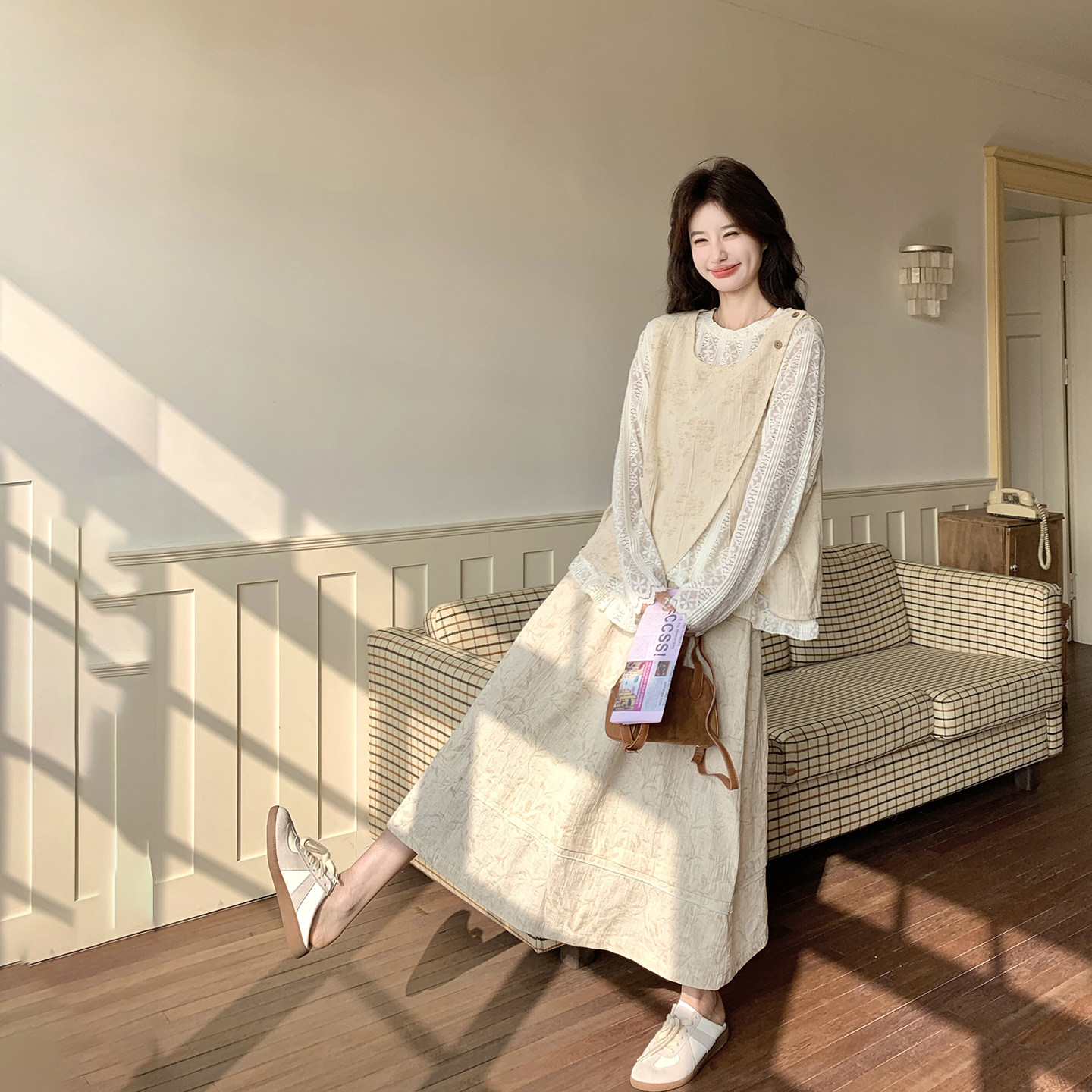 新中式国风气质优雅套装女春季2026新款减龄马甲衬衫半身裙三件套