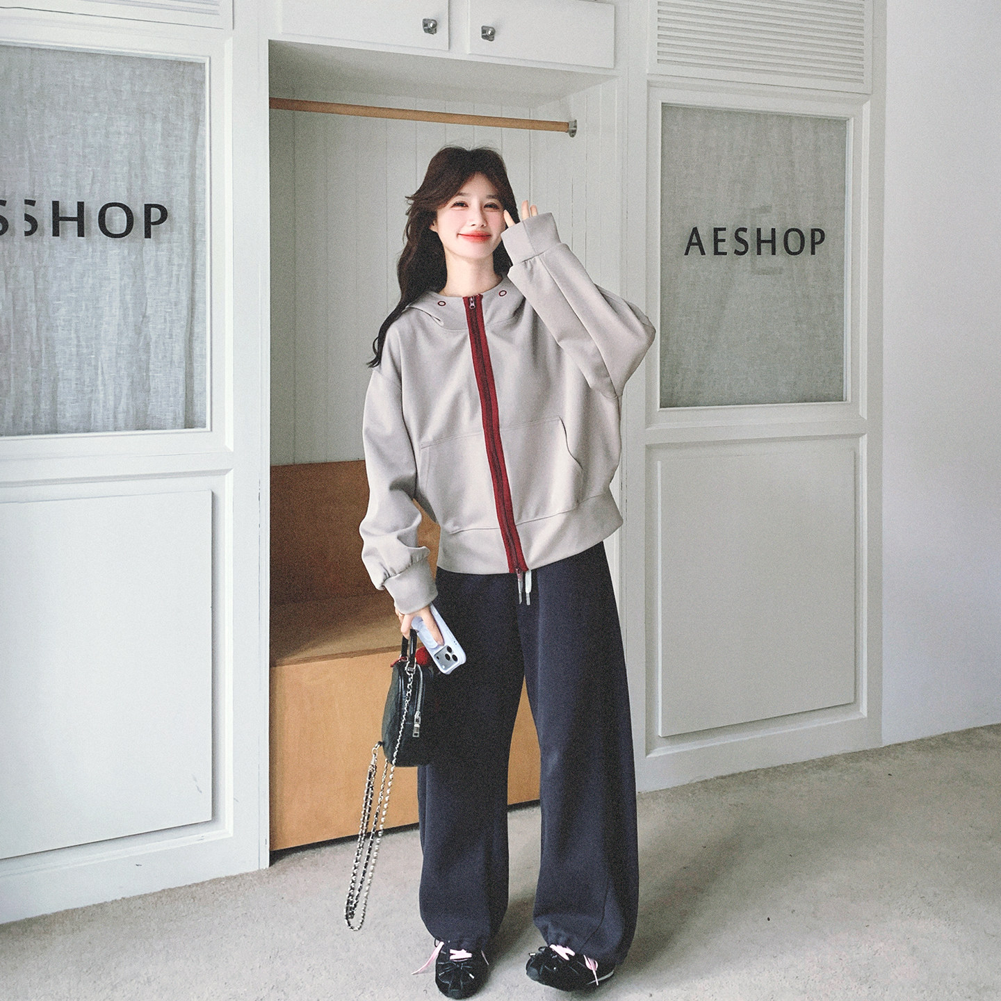 休闲运动松弛感连帽卫衣套装女春季2026新款流行爆款阔腿裤两件套