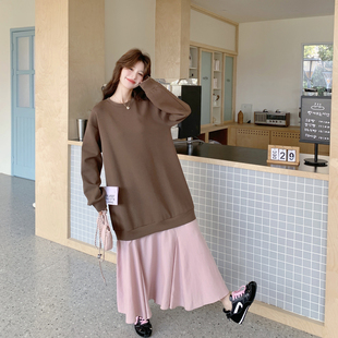 撞色拼接超好看卫衣连衣裙女春季2026新款流行爆款气质学院风长裙