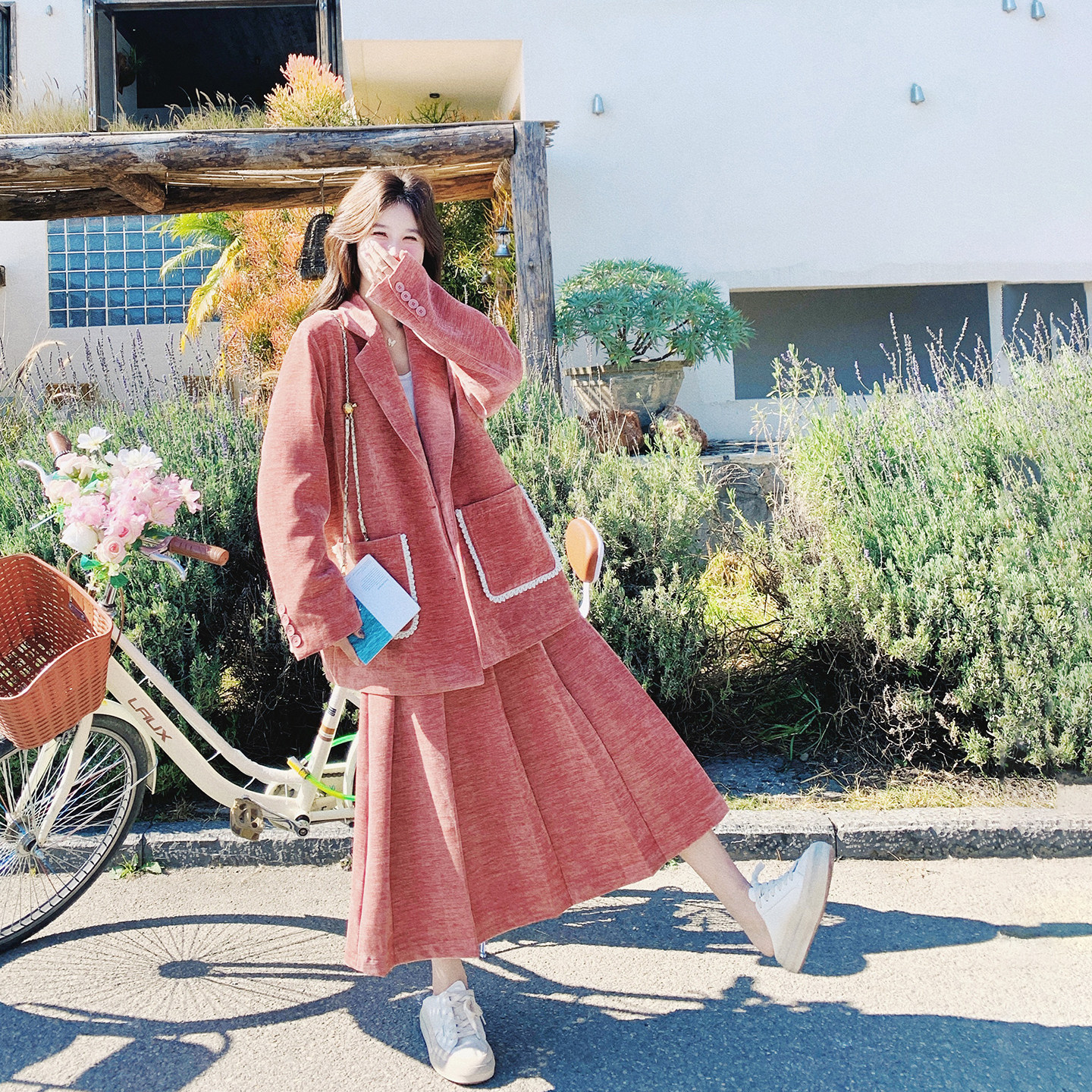 雪尼尔小香风漂亮粉色西装套装女春季2026新款学院风百褶裙两件套,女装/女士精品,时尚套装,淘宝优惠券,粉丝福利购,淘宝优惠卷