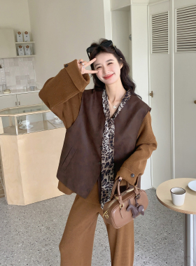 美拉德巨好看ootd穿搭套装女春季2026新款马甲针织衫阔腿裤三件套