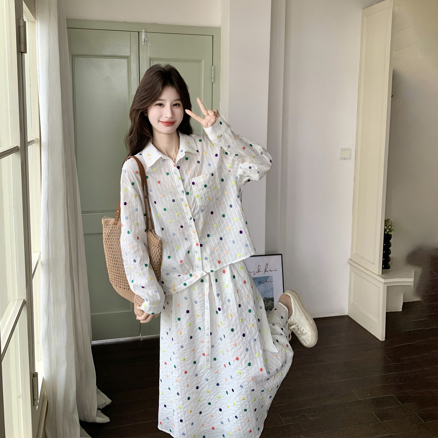 设计感波点衬衫半身裙套装女春季2026新款今年流行爆款漂亮两件套