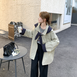 撞色拼接带帽子风衣外套女春季2026新款今年流行巨好看中长款大衣