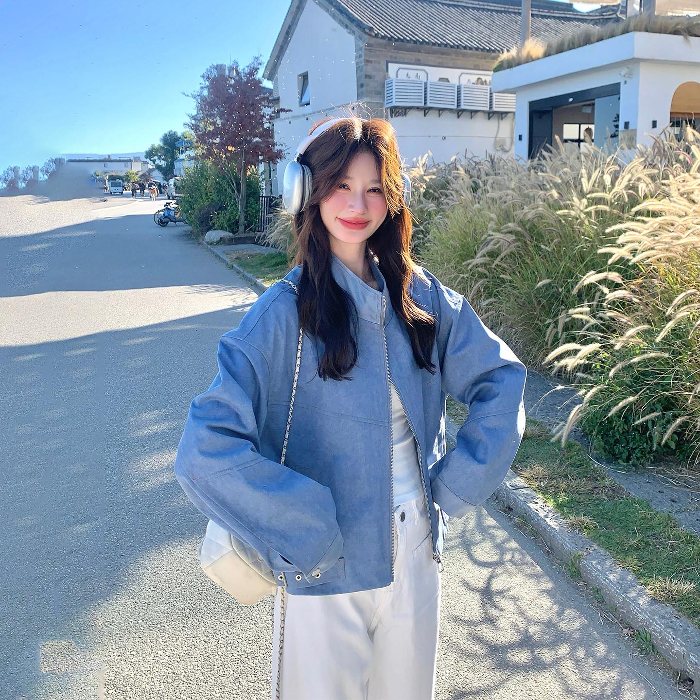 今年流行爆款蓝色立领短款外套女春季2026新款小个子显瘦百搭夹克