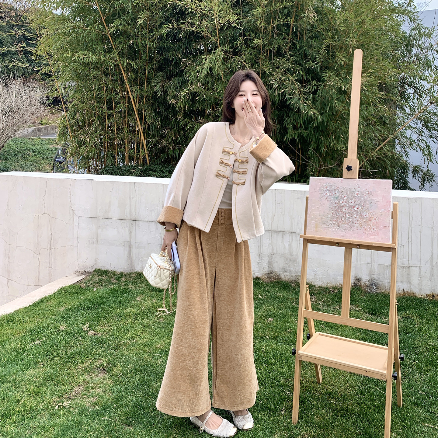 新中式国风复古盘扣上衣阔腿裤套装女春季2026新款ootd穿搭两件套