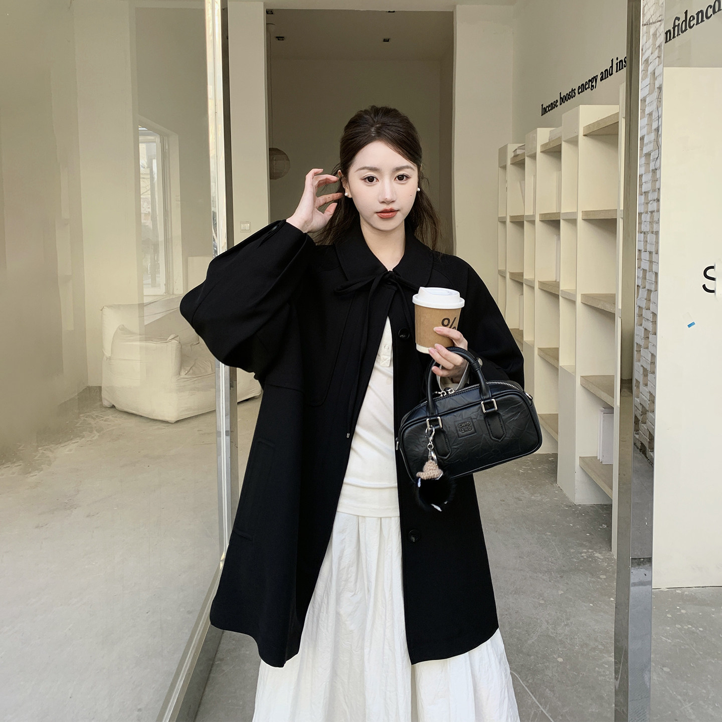 设计感黑色斗篷风衣外套女春季2026新款中长款高端爆款巨好看大衣