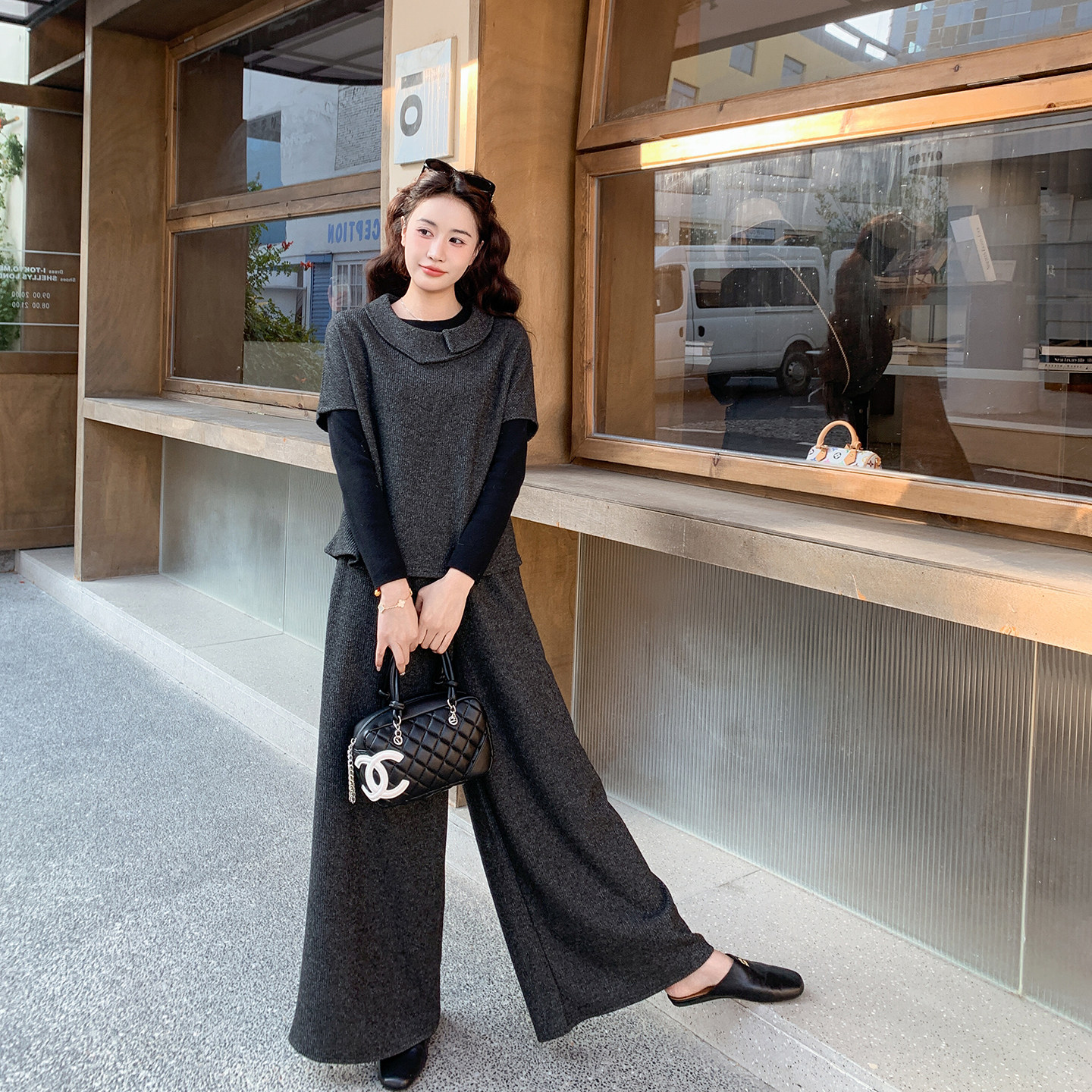 贵气感轻熟御姐穿搭套装女春季2026新款气质上衣打底阔腿裤三件套