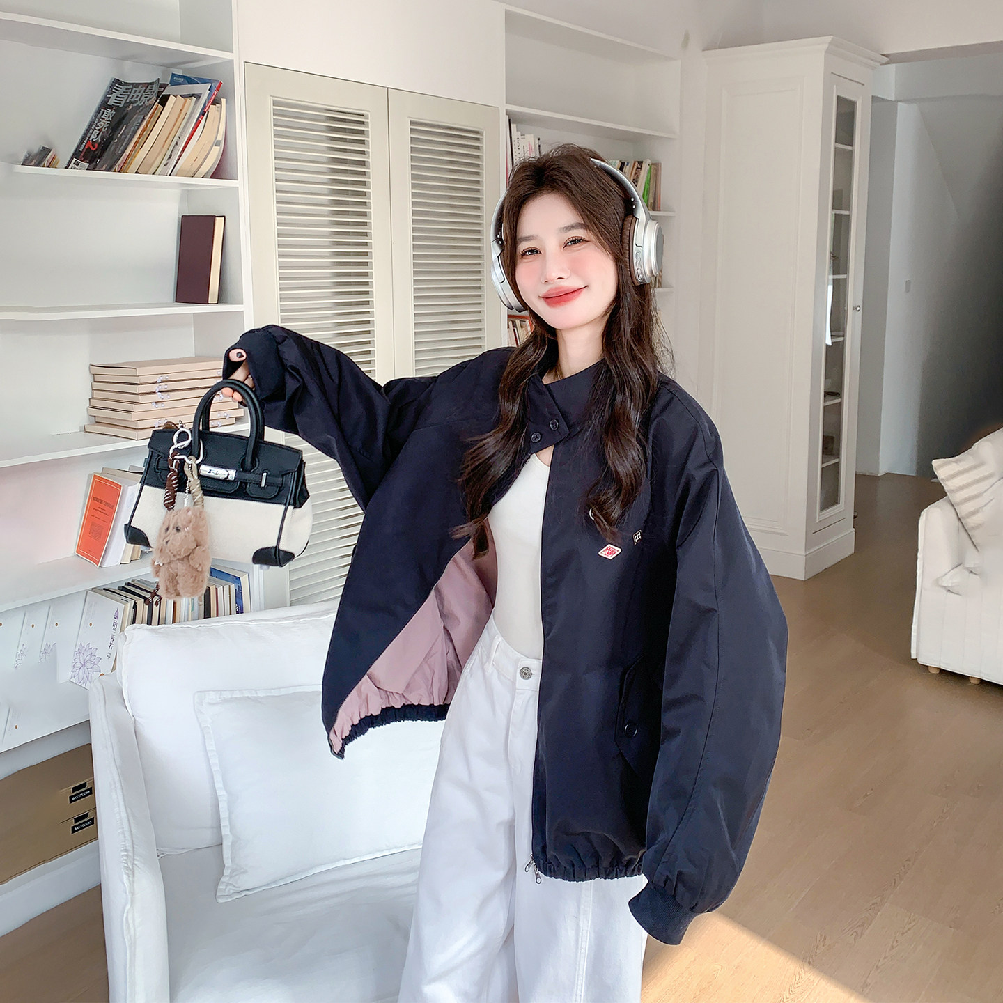 藏青色休闲运动棒球服外套女春季2026新款小个子今年流行爆款夹克