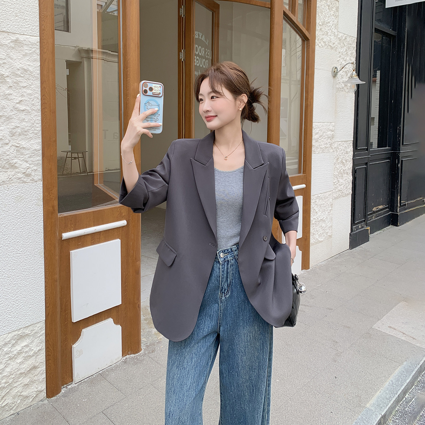 设计感超火灰色西装外套女春季2026新款英伦风西服今年流行小个子