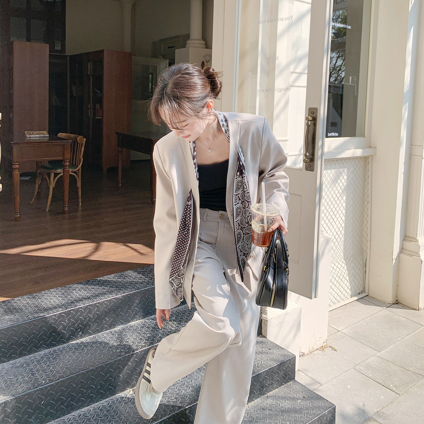 老钱风高级感V领西装套装女春季2026新款流行巨好看阔腿裤两件套