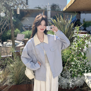 撞色翻领超火减龄蓝色外套女春季2026新款流行爆款高级感洋气夹克