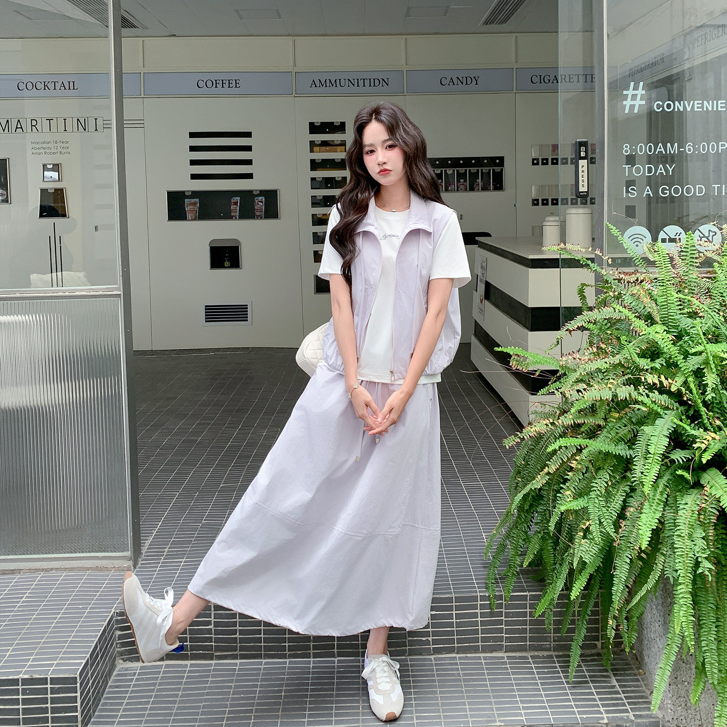 工装减龄浅紫色马甲半身裙套装女