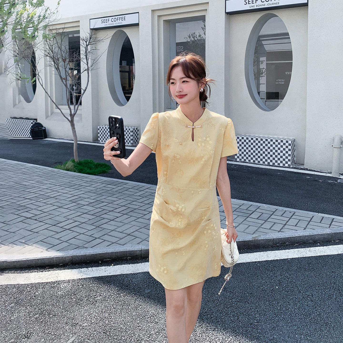 新中式国风黄色旗袍短袖连衣裙女夏季2026新款小个子显瘦气质绝美