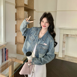 小马刺绣设计感蓝色牛仔短外套女春季2026新款超火减龄小个子夹克