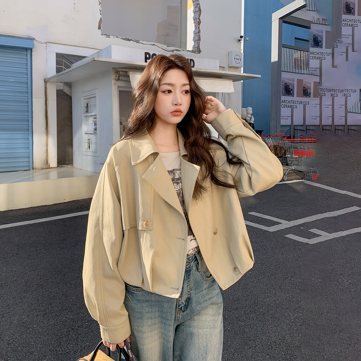 复古减龄奶黄色西装领皮衣外套女春季2026新款又酷又飒小个子夹克