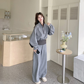 韩系减龄休闲运动风灰色拼接卫衣套装 两件套 阔腿裤 女春季 2026新款
