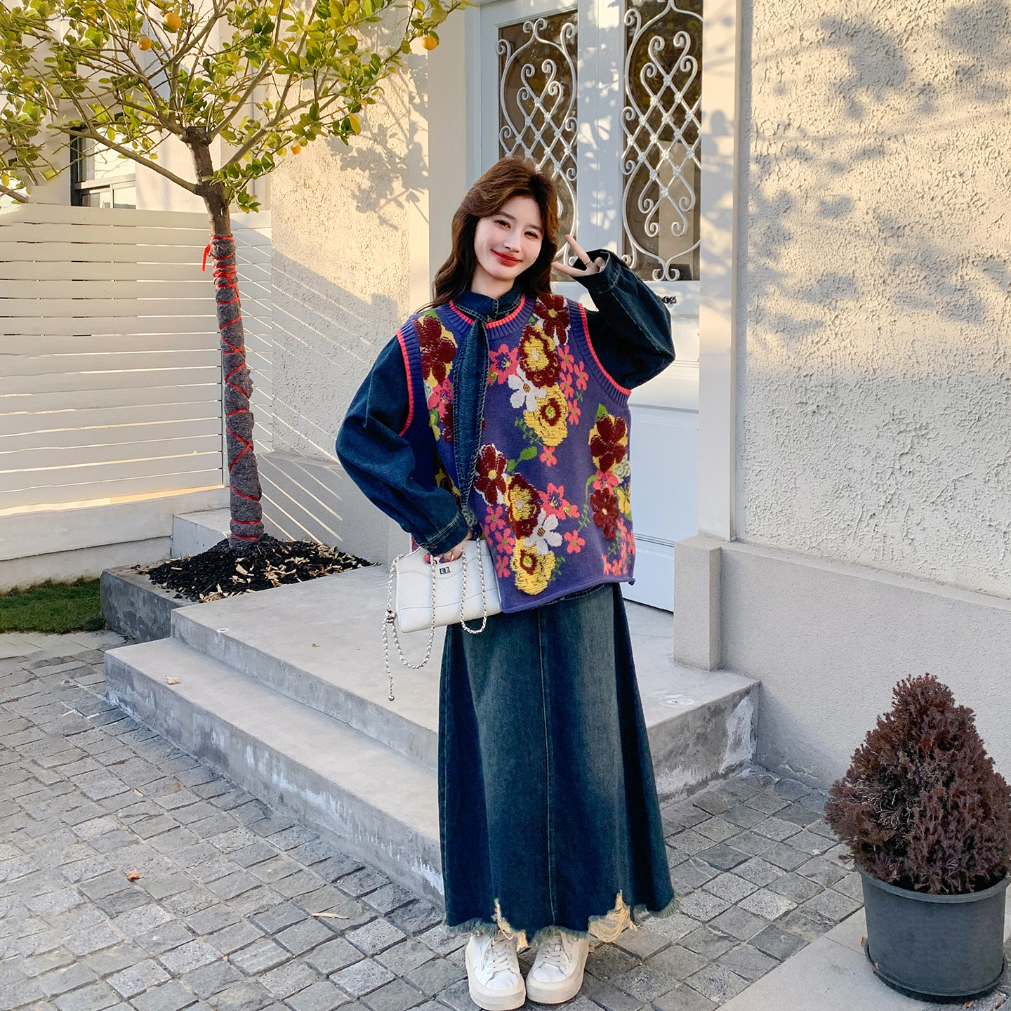 设计感气质牛仔长款连衣裙套装女春季2026新款碎花针织马甲两件套,女装/女士精品,连衣裙,淘宝优惠券,粉丝福利购,淘宝优惠卷