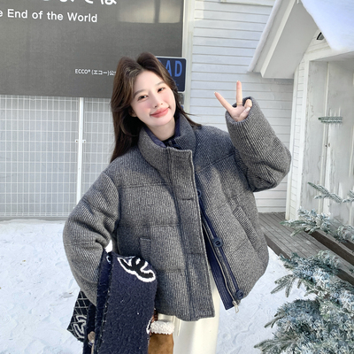 灰色立领保暖减龄羽绒服女冬新款
