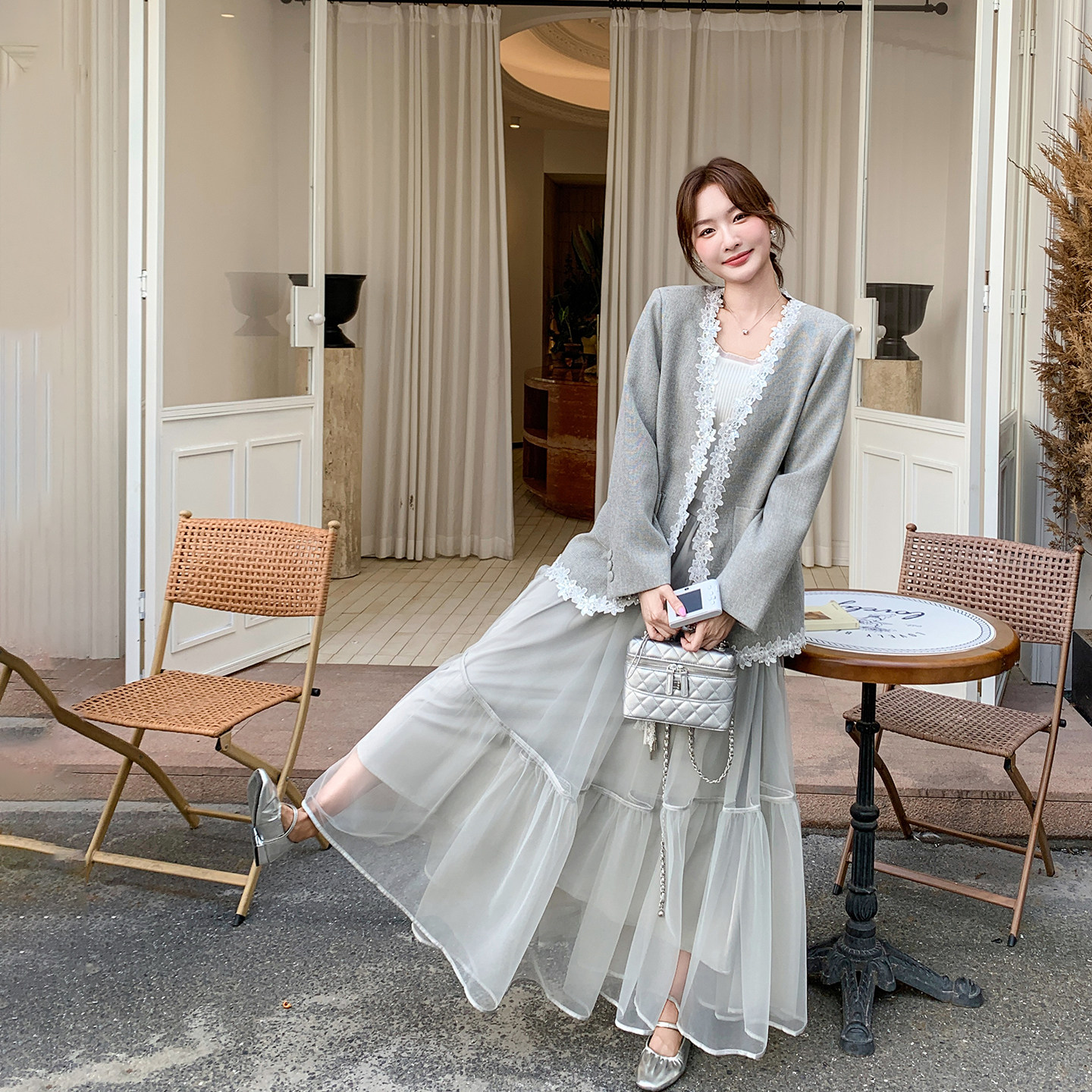 小香风独特漂亮绝美套装女春季2026新款蕾丝西装网纱半身裙两件套,女装/女士精品,时尚套装,淘宝优惠券,粉丝福利购,淘宝优惠卷