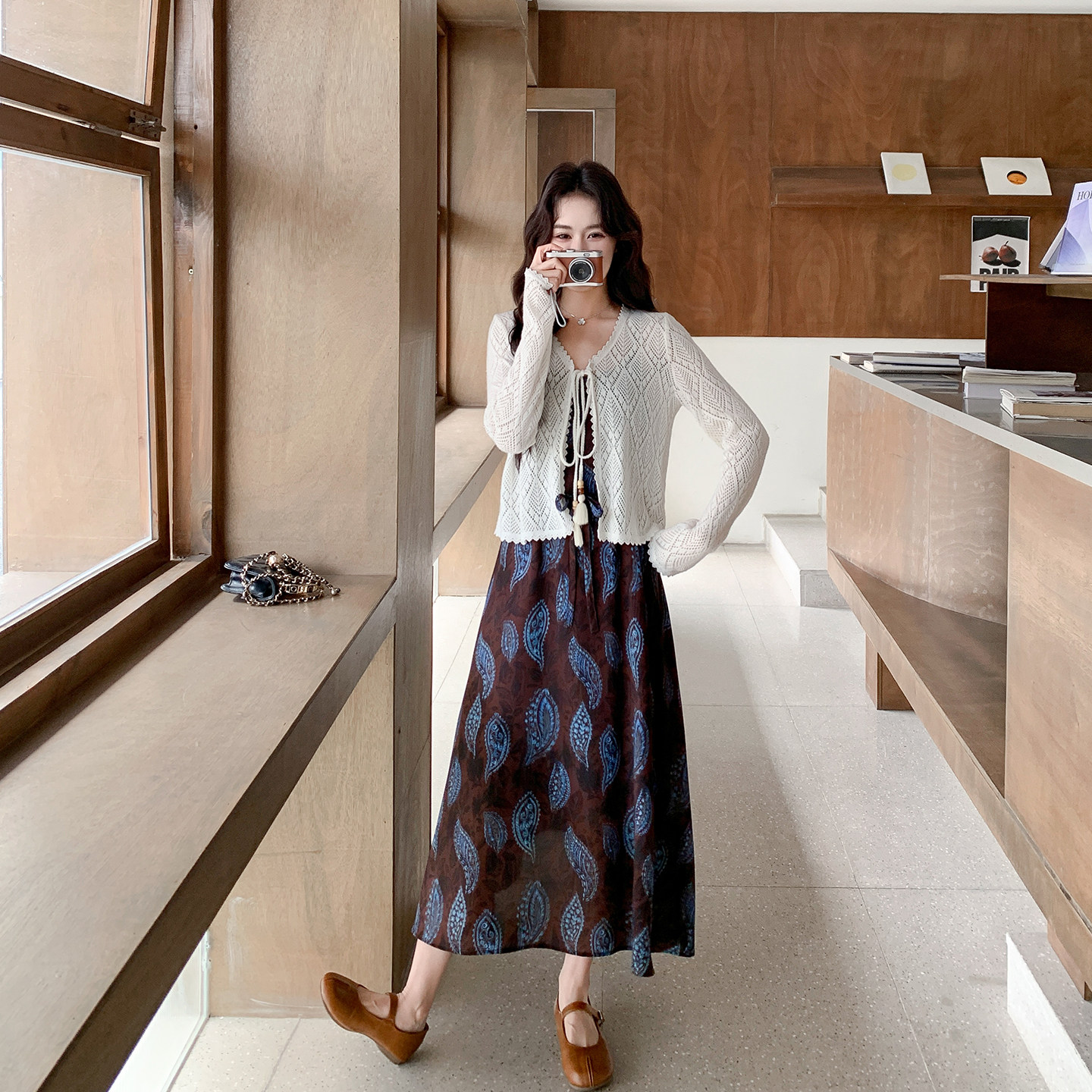 超好看法式印花吊带连衣裙套装女夏季2026新款温柔风针织衫两件套