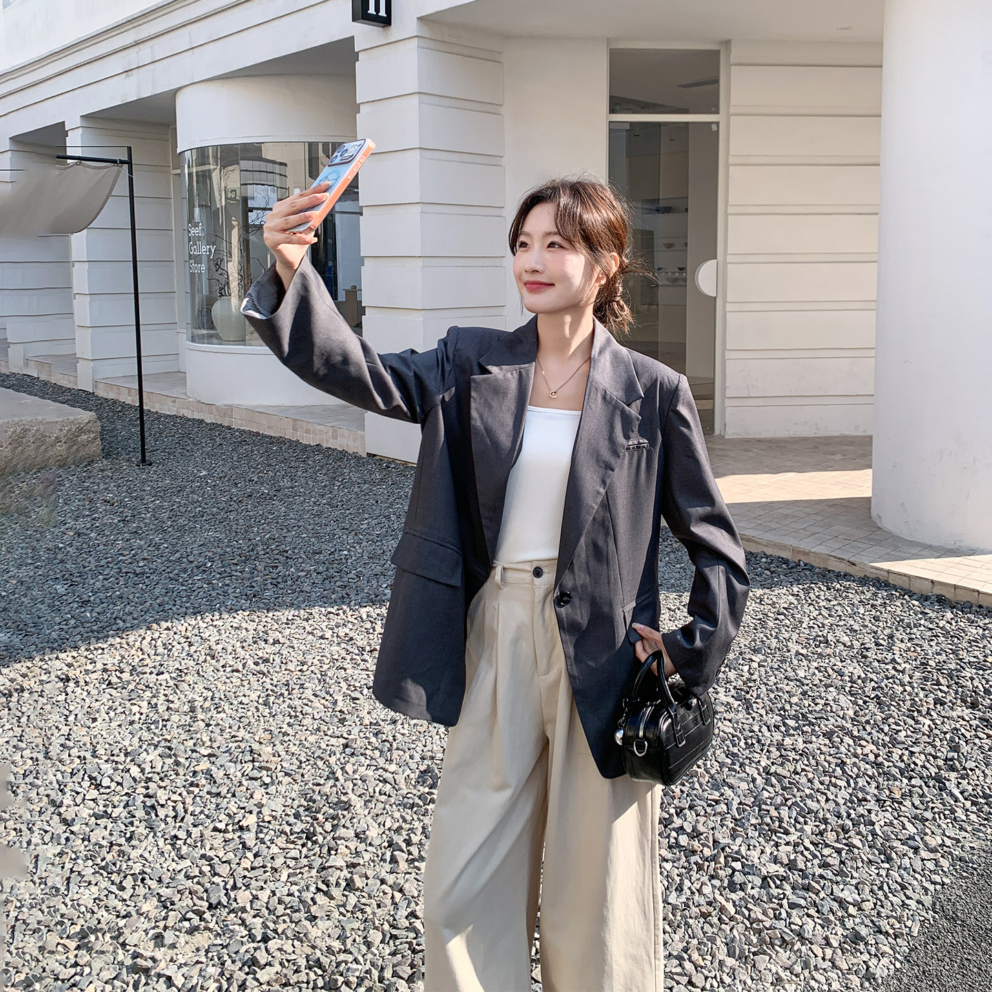 韩系巨好看休闲灰色西装外套女春季2026新款爆款设计感英伦风西服