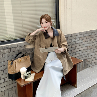 复古百搭驼色鹿皮绒外套女春季2026新款小个子流行设计感超火夹克