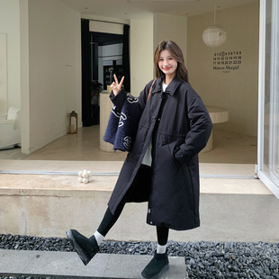 休闲百搭黑色翻领90羽绒服女冬季2025新款长款宽松保暖高级感外套