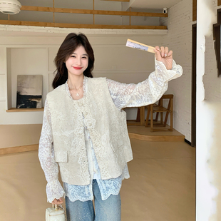 大方得体新中式国风蕾丝套装女春季2026新款小个子衬衫马甲两件套