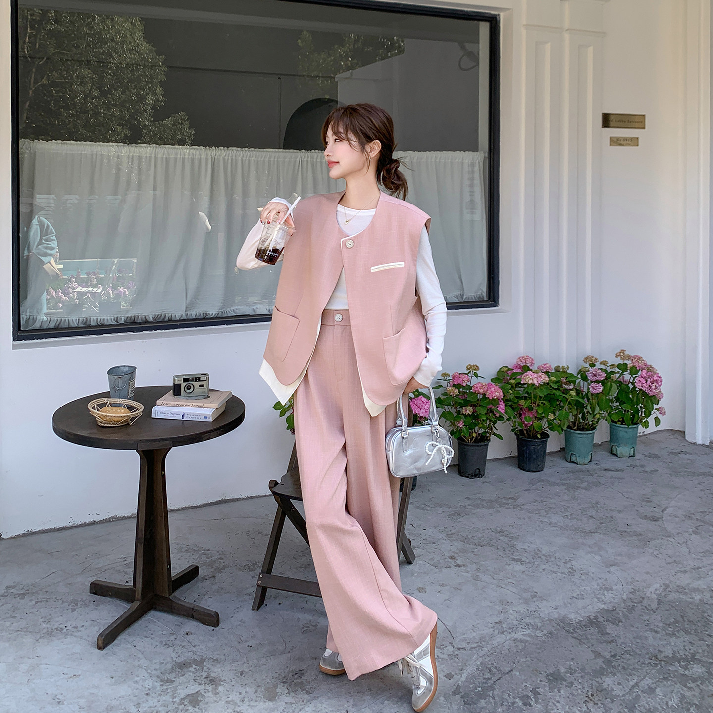 撞色拼接粉色马甲套装女春季2026新款巨好看韩系chic阔腿裤两件套,女装/女士精品,时尚套装,淘宝优惠券,粉丝福利购,淘宝优惠卷