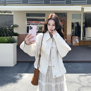 可盐可甜夹克爆款 2026新款 超好看 外套女春季 刺绣碎花白色牛仔短款