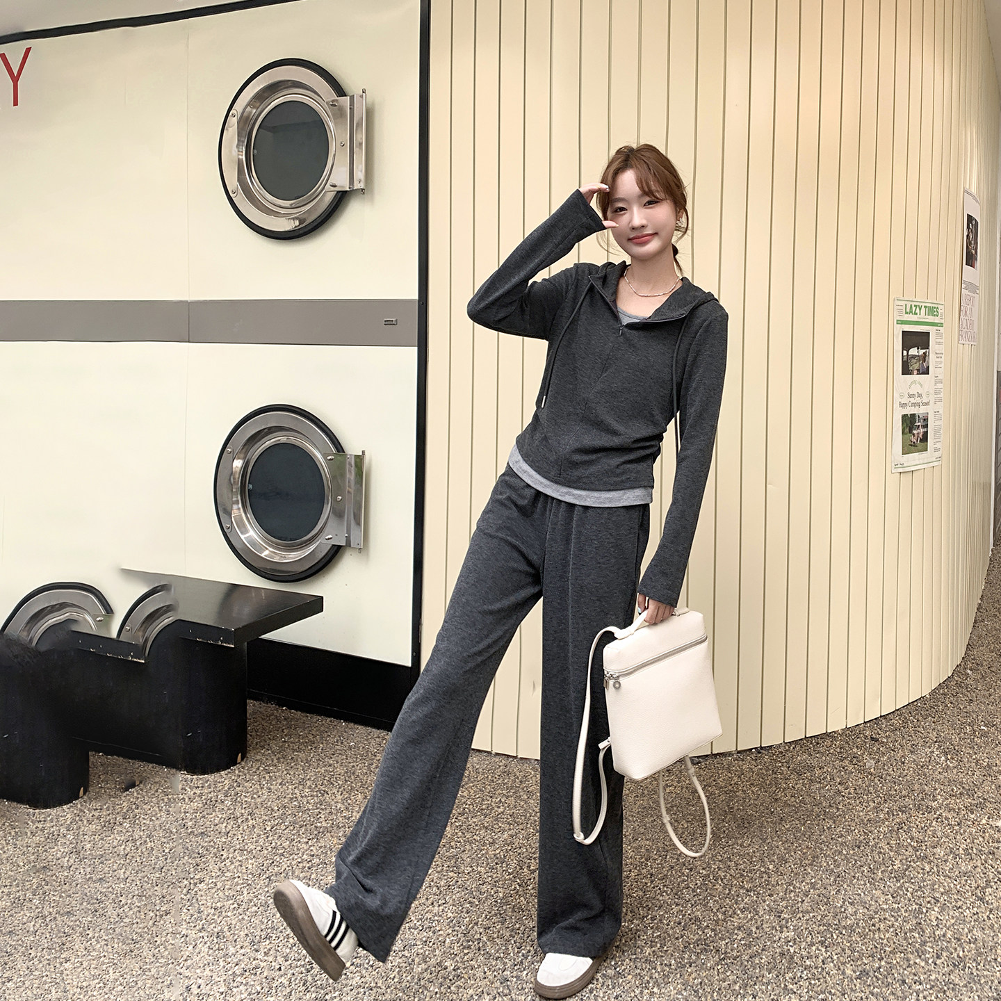休闲运动ootd穿搭灰色套装女春季2026新款超火连帽卫衣长裤两件套,女装/女士精品,时尚套装,淘宝优惠券,粉丝福利购,淘宝优惠卷
