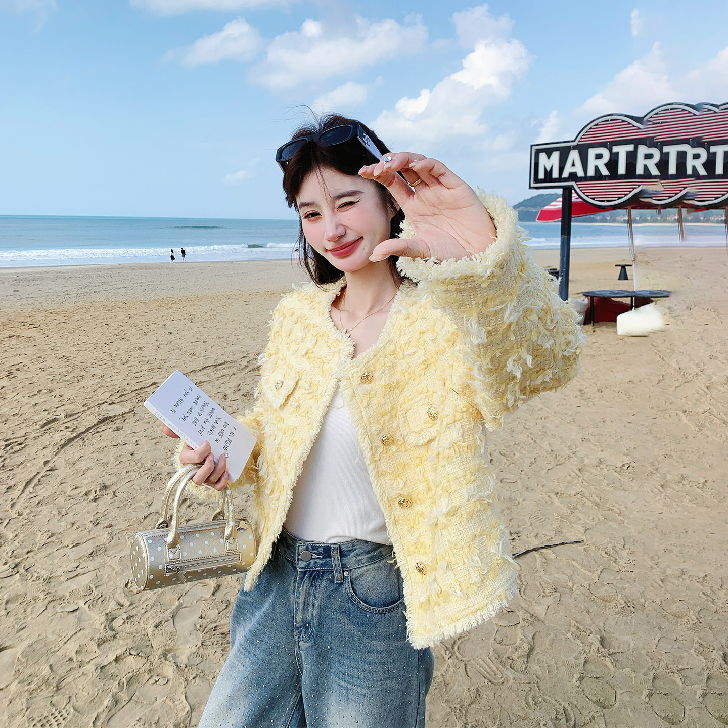 名媛小香风流苏黄色短款外套女春