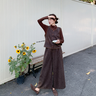 轻熟御姐穿搭咖色马甲套装女春季2026新款气质一整套阔腿裤三件套