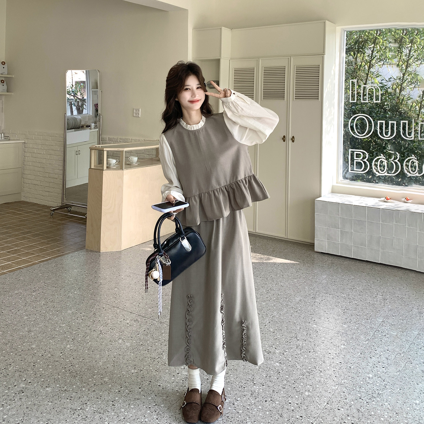 独特漂亮超火上衣套装女春季2026新款学院风花边拼接半身裙两件套,女装/女士精品,时尚套装,淘宝优惠券,粉丝福利购,淘宝优惠卷